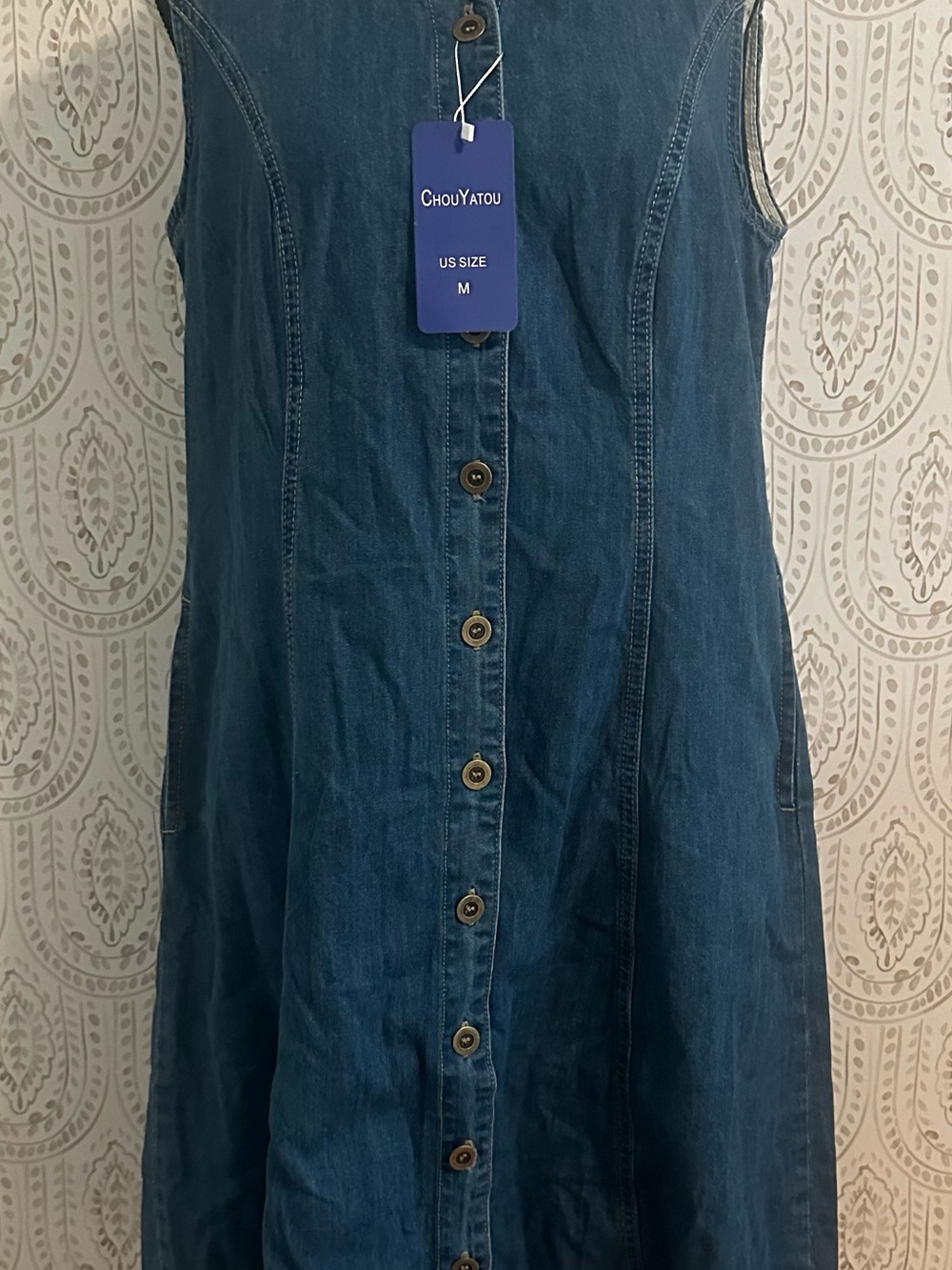 Amazon Denim Button-Front Midi Dress in Blue